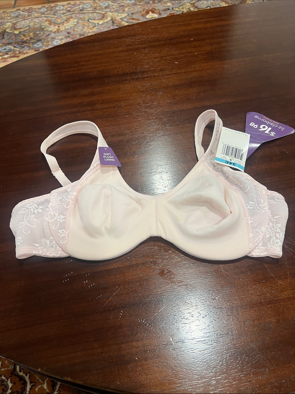 Liz Claiborne Pale Pink Lace Underwire Bra